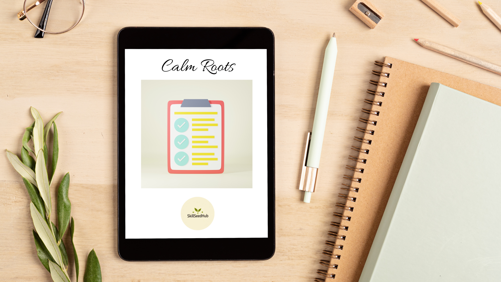 Calm Roots e-book on tablet
